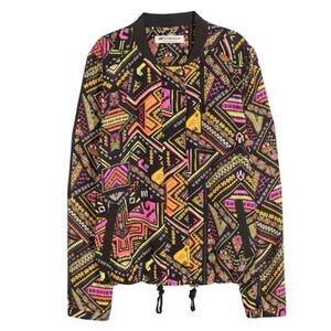 H&M x Coachella Festival Bomber Jacket Neon Tribal Print